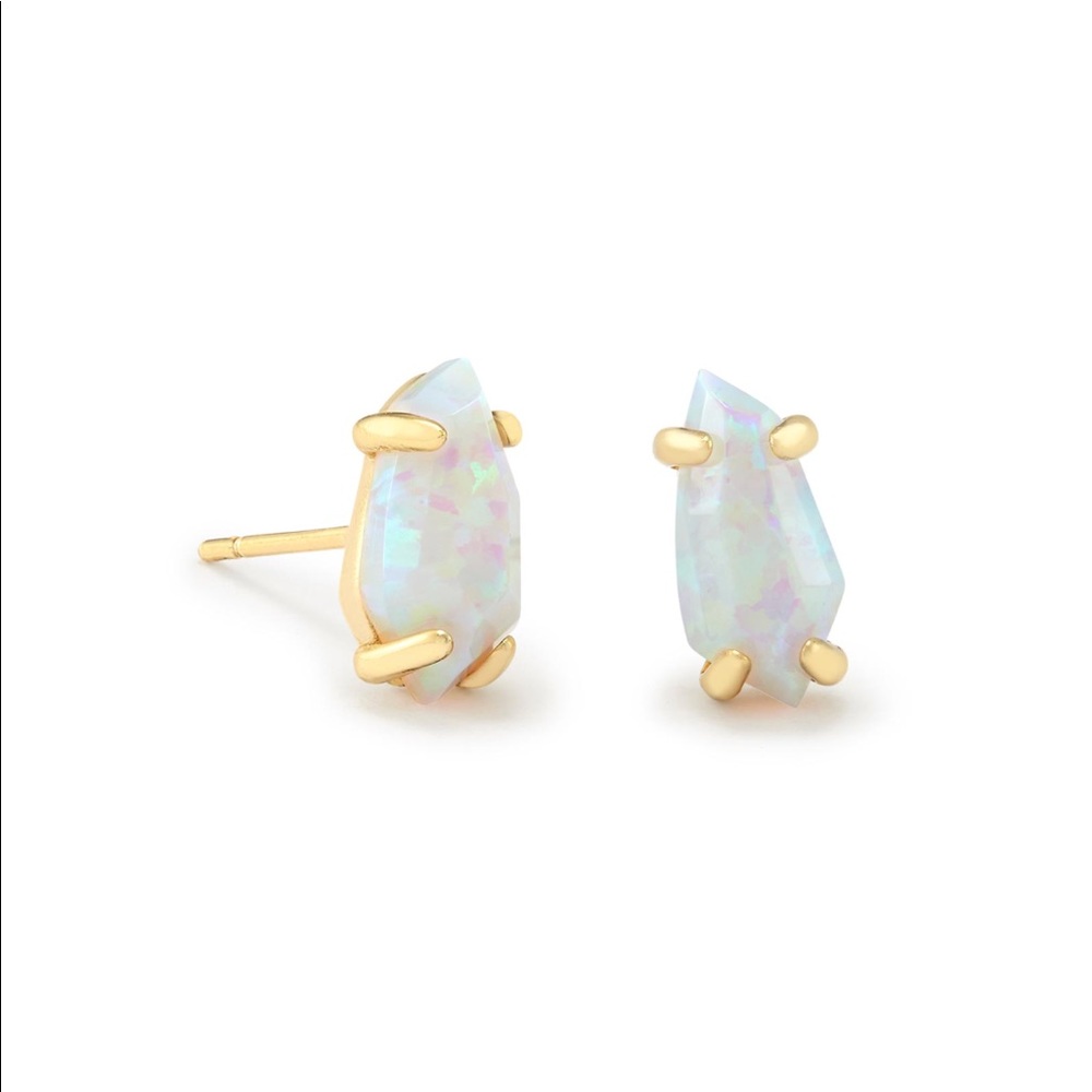 New Kendra Scott Jillian Studs Gold and White Opal